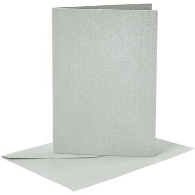 Creativ Company Kaarten en enveloppen, afmeting kaart 10,5x15 cm, afmeting envelop 11,5x16,5 cm, parelmoer, 120+210 gr, zilver, 4 set/ 1 doos