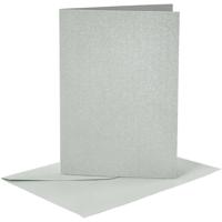 Creativ Company Kaarten en enveloppen, afmeting kaart 10,5x15 cm, afmeting envelop 11,5x16,5 cm, parelmoer, 120+210 gr, zilver, 4 set/ 1 doos - thumbnail