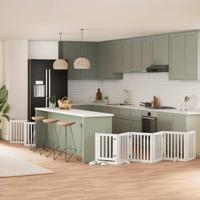 Hondenhek inklapbaar met deur 12 panelen 600cm populierhout wit - thumbnail