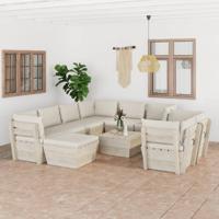 vidaXL 10-delige Loungeset met kussens pallet vurenhout - thumbnail