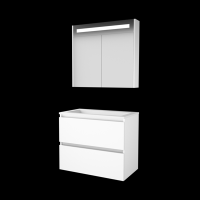Basic-Line Premium 46 Badkamermeubelset - 80 x 46 cm - Greeploos - 2 Lades - Acryl Wastafel - Zonder Kraangat - Spiegelkast met LED Verlichting - Ice White