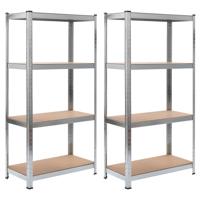 VidaXL Opbergrek 4-laags 2 st staal & bewerkt hout zilverkleurig - thumbnail