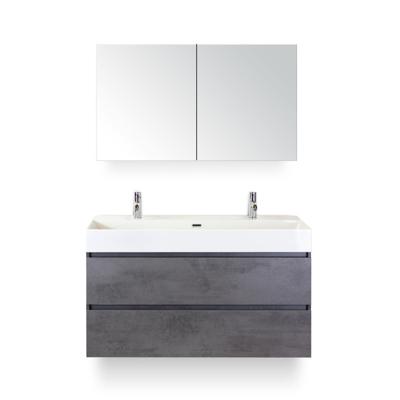 Maxx XL Badmeubelset 120 cm - Beton Antraciet - Wastafel Kube Enkel 2 kraangaten - met Spiegelkast