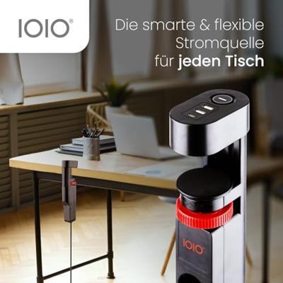 IOIO contactdoos SL3000, 3 stopcontacten en 3 USB-poorten, tafelklem, zwart