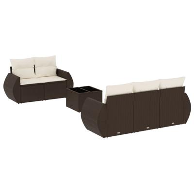 6-delige Loungeset met kussens poly rattan bruin - thumbnail