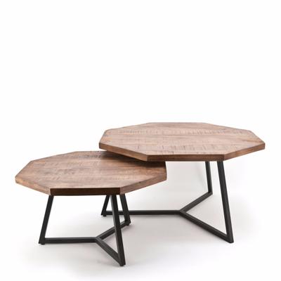 By-Boo Salontafel 'Octagon' Mangohout, Set van 2 stuks, kleur Naturel