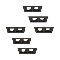 Set van 6 Fresno Dubbele Inbouwspot - Rechthoek - 2x GU10 - 4000K neutraal wit - 8 Watt 690 Lumen - Kantelbaar - IP20 stofdicht - Zwart - thumbnail