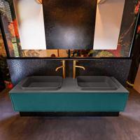 Badkamermeubelset Mondiaz Erin 150 cm met 1 Lade met RIDGE Wastafel Dubbel Dark grey met 2 kraangaten Greeploos Mat Smag - thumbnail