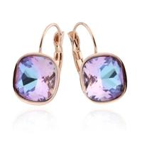 LGT JWLS Oorbellen Dames met Glassteen in Afgerond Vierkant en Rosegoudkleurige Laag - thumbnail