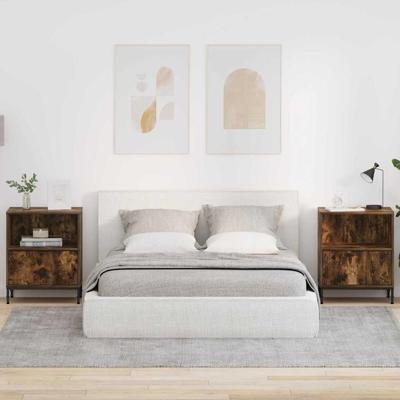 Nachtkastjes 2 pcs Gerookt eiken 49 x 36 x 61 cm Bewerkt hout