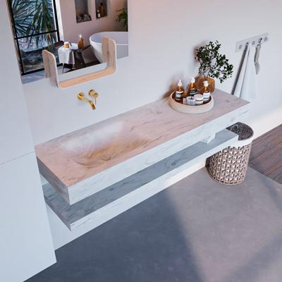 MONDIAZ ALAN-DLUX 150cm planchet Opalo. Vrijhangende wastafel CLOUD links zonder kraangat, kleur Opalo.