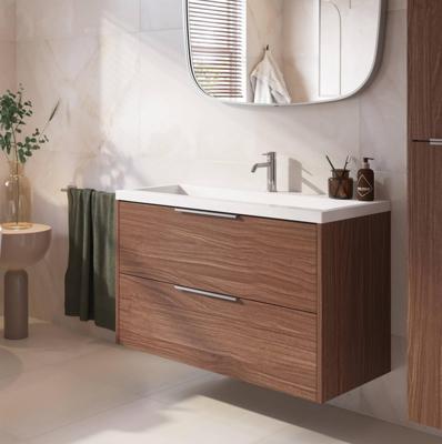 Saqu Lima ondiep badmeubel incl. glans witte wastafel 80x40x64cm noten urban - chromen greep