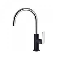 Wastafelmengkraan Tres Loft Colors 1-Hendel Uitloop Gebogen 20 cm Rond Zwart Chroom - thumbnail