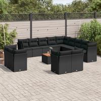 14-delige Loungeset met kussens poly rattan zwart - thumbnail