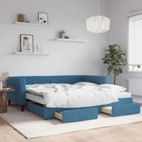 Slaapbank met onderschuifbed en lades 100x200 cm fluweel blauw - thumbnail