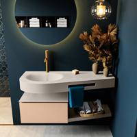 MONDIAZ RIVA 120cm badmeubel onderkast / planchet kleur Rosee met 1 lade. Wastafel DULCET links 1 kraangat kleur Linen. - thumbnail