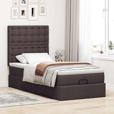 Ottoman bed met matras en LED's 120x190 cm stof donkerbruin - thumbnail