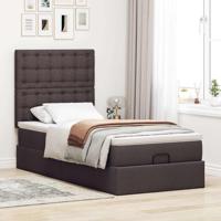 Ottoman bed met matras en LED's 100x200cm stof donkerbruin - thumbnail