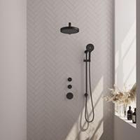 BRAUER Stripe Thermostatische Inbouw Regendouche - SET 10 - 25cm douchekop - rechte muurarm - 3-standen handdouche - doucheslang - geïntegreerde glijstang - mat zwart 5-S-383 - thumbnail
