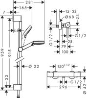 Hansgrohe Crometta opbouw douchesysteem Vario met 1001 CL thermostaat en glijstang 90 cm wit/chroom 27813400 - thumbnail