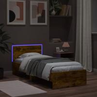 Bedframe met hoofdbord en LED gerookt eikenkleurig 75x190 cm - thumbnail