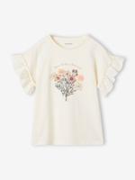 Meisjesshirt met boeket in reliëf en geborduurde mouwen vanille - thumbnail
