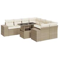 9-delige Loungeset met kussens poly rattan beige - thumbnail