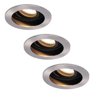 Set van 3 Mesa LED inbouwspots - GU10 4 Watt 345 lumen - 2700K Warm wit - Dimbaar - verzonken - Rond - Kantelbaar - IP20 Voor binnen - RVS Set van 3 Mesa LED inbouwspots - GU10 4 Watt 345 lumen - 2700K Warm wit - Dimbaar - verzonken - Rond - Kantelbaar - IP20 Voor binnen - RVS