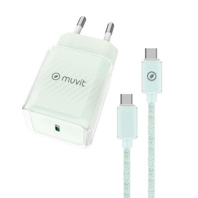 Wandlader + USB-Kabel-C Muvit for Change Glass GaN Groen Wandlader + USB-Kabel-C Muvit for Change Glass GaN Groen