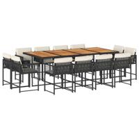 13-delige Tuinset met kussens poly rattan zwart - thumbnail