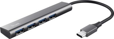 Trust Halyx-4-port 24948 USB-hub 4 poorten USB-A USB 3.2 Gen1 5 GBit/s Met USB-C stekker Donkergrijs