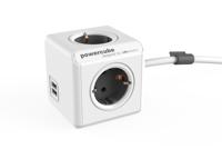 Allocacoc 1402GY/DEEUPC Stekkerdoos | PowerCube Extended | 2x USB-A poorten | 4 Sockets | Wit/Grijs | 1,5 meter - thumbnail