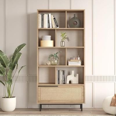 Calicosy - Boekenkast met 1 deur - Eikenlook en rotanprint - H175,6 cm