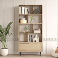 Calicosy - Boekenkast met 1 deur - Eikenlook en rotanprint - H175,6 cm - thumbnail