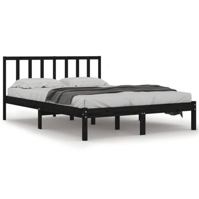 Bedframe massief grenenhout zwart 150x200 cm