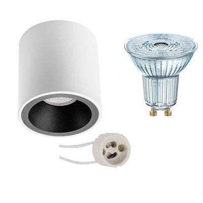 Opbouwspot Set - LEDVANCE Parathom PAR16 940 36D - Pragmi Cliron Pro - GU10 Fitting - Dimbaar - Opbouw Rond - Mat Wit/Zwart - 3.4W - Natuurlijk Wit 4000K - Verdiept - Ø90mm
