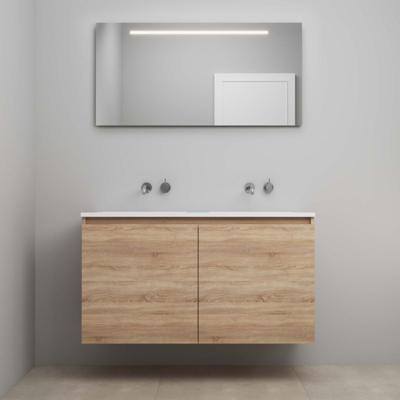 On-Line Badkamermeubelset - 120 cm - Voorgemonteerd - Greeploos 2 Deuren - Acryl Wastafel - Kraangat naar Keuze - Spiegel met LED-Verlichting - Eiken
