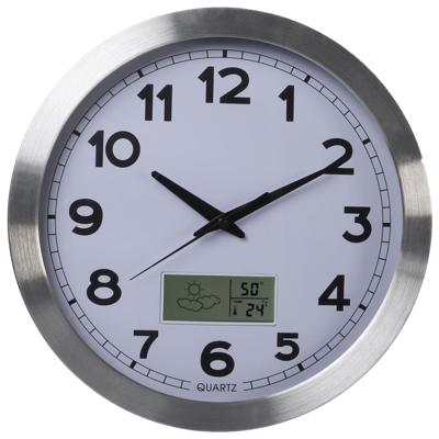 Aluminium wandklok met lcd- en thermometer, hygrometer & weersvoorspelling dia. 35 cm Velleman - Velleman