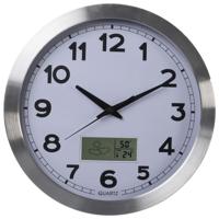 Aluminium wandklok met lcd- en thermometer, hygrometer & weersvoorspelling dia. 35 cm Velleman - Velleman - thumbnail