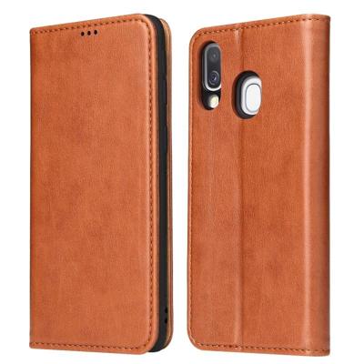 Dermis textuur PU + TPU horizontale Flip lederen draagtas met houder & kaartsleuven & portemonnee voor Galaxy A40 (bruin)