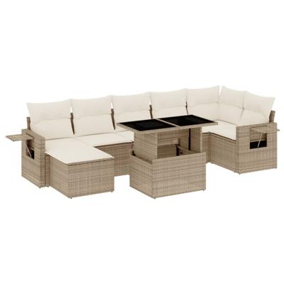 8-delige Loungeset met kussens poly rattan beige