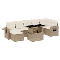 8-delige Loungeset met kussens poly rattan beige - thumbnail