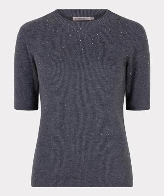 Esqualo Top rib s/slve studs | Grey Esqualo Top rib s/slve studs | Grey
