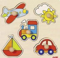 Goki houten noppenpuzzel voertuigen - thumbnail