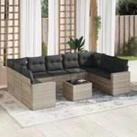 9-delige Loungeset met kussens poly rattan lichtgrijs - thumbnail
