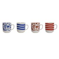 Mok Home ESPRIT Blauw Rood Porselein Boho 380 ml (4 Stuks) - thumbnail