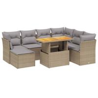 8-delige Loungeset met kussens poly rattan beige - thumbnail