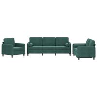 3-delige Loungeset met kussens fluweel donkergroen - thumbnail