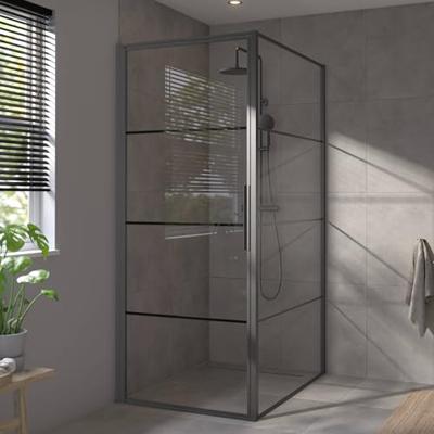 Saqu Devine industriële douchecabine met draaideur incl. antikalk 90x100x210cm mat zwart