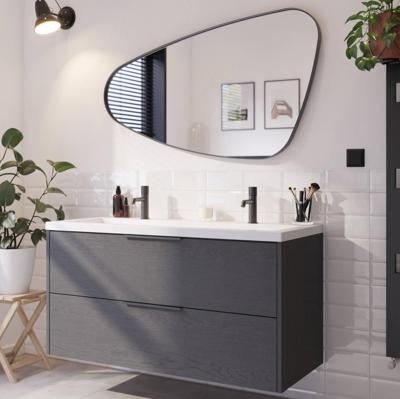 Saqu Lima badmeubel incl. mat witte wastafel met 2 kraangaten 120x52x64cm gebrand zwart - mat zwarte greep